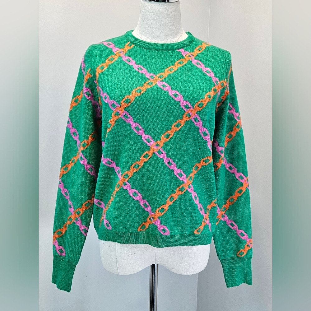Thml‎ Anthropologie Womens Sweater Xsmall Green Chain Print